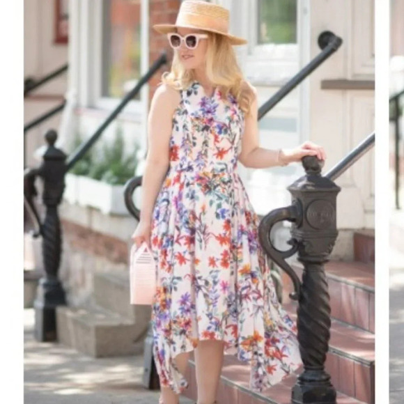 Adelyn Rae Floral Asymmetrical Criss Cross Back Vanessa Midi Dress Sz XS - Picture 3 of 12